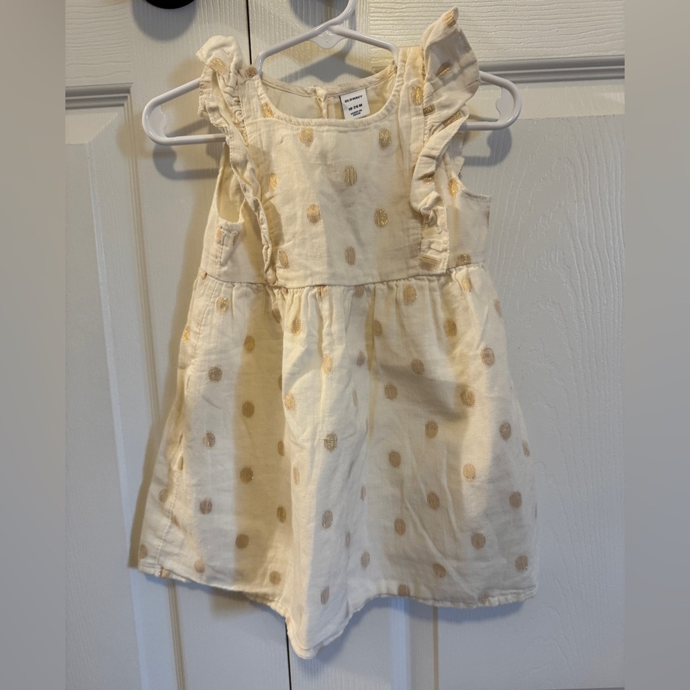 Old Navy Cream and Gold Polka Dot Kids Dress